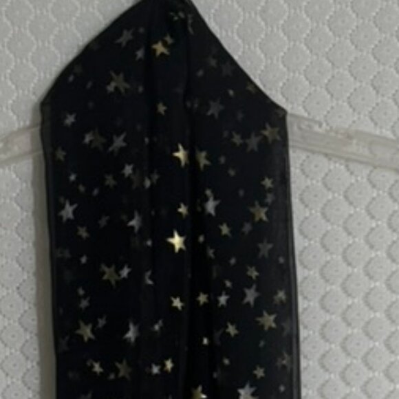 Vtg Sheer Black with Gold Stars Oblong Scarf -20" x 68" - Picture 6 of 6